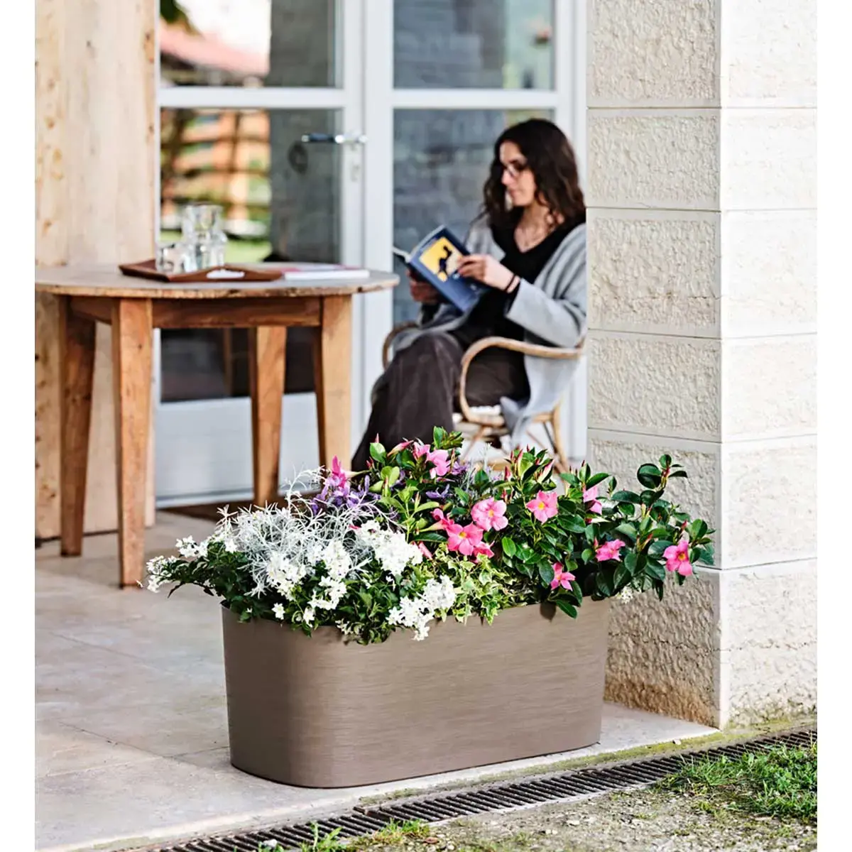Jardinière 'Kos', largeur: 780 mm, fog grey - Tera