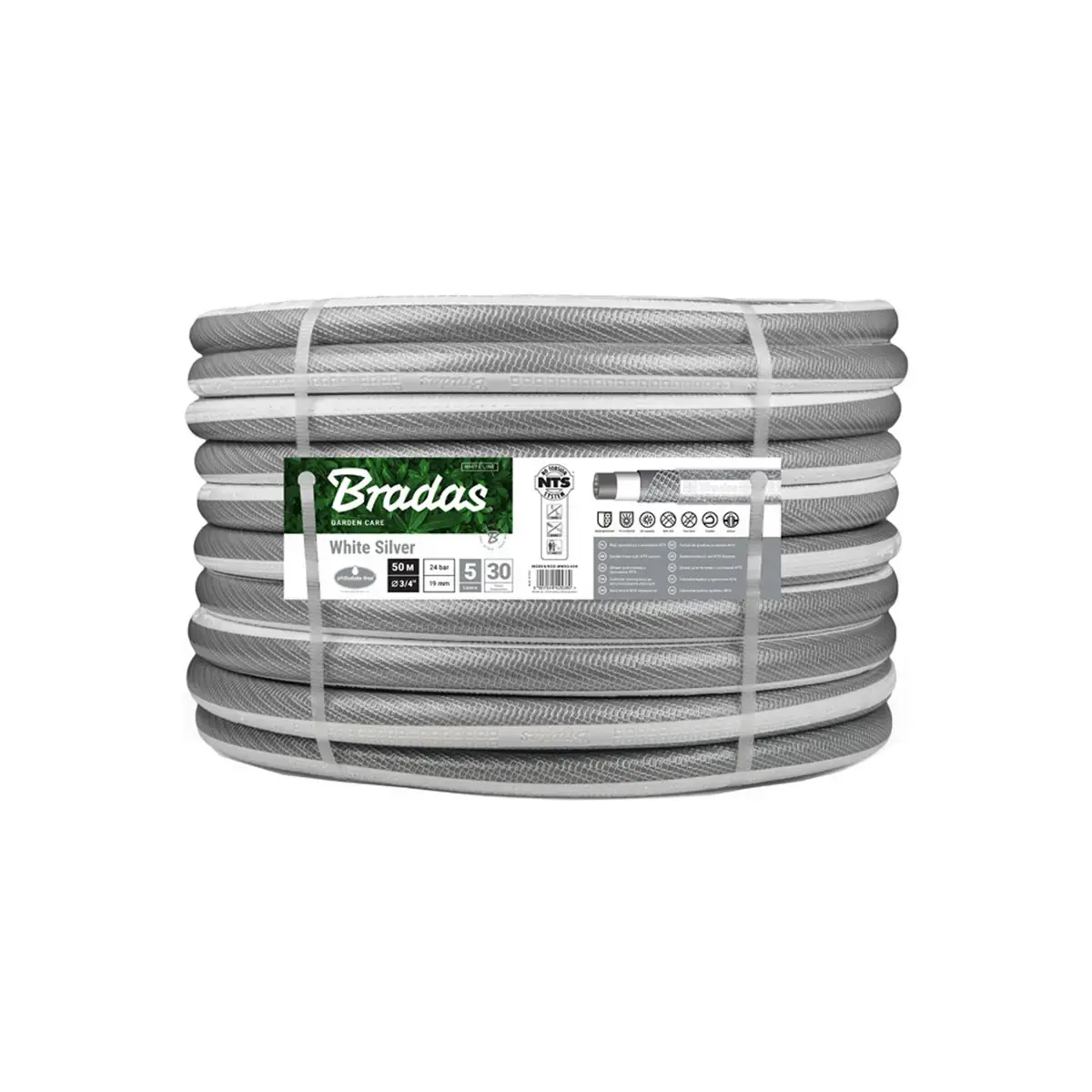 Tuyau d'arrosage NTS WHITE SILVER, 3/4', 30 m - Bradas