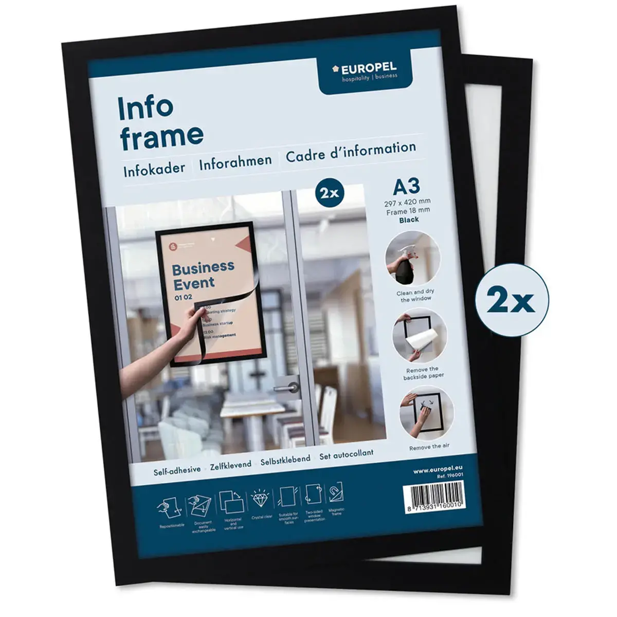 Cadre magn&eacute;tique INFO FRAME, A3, argent - Europel 