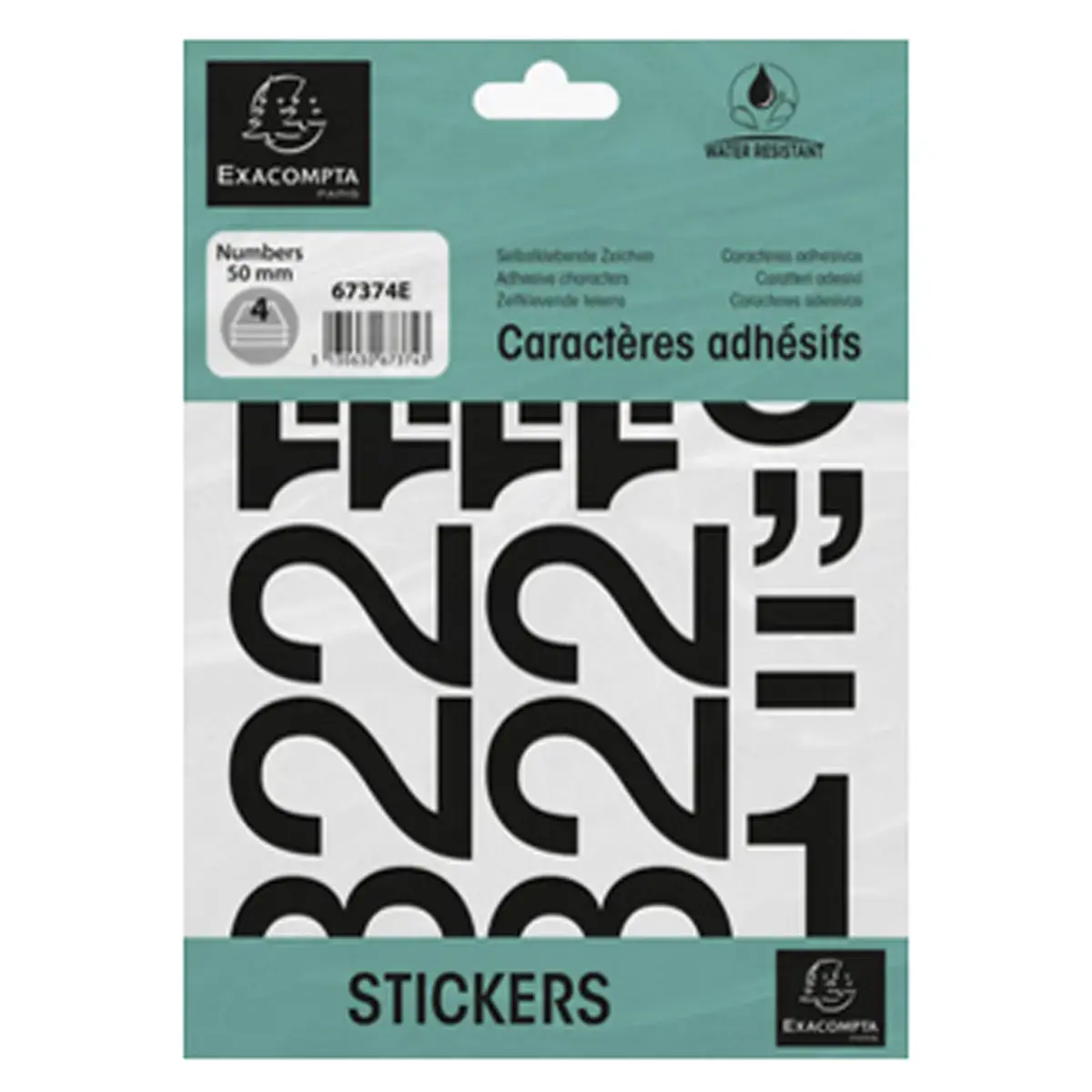 Chiffres auto-adhésifs 0-9, 60 mm - Noir - Exacompta