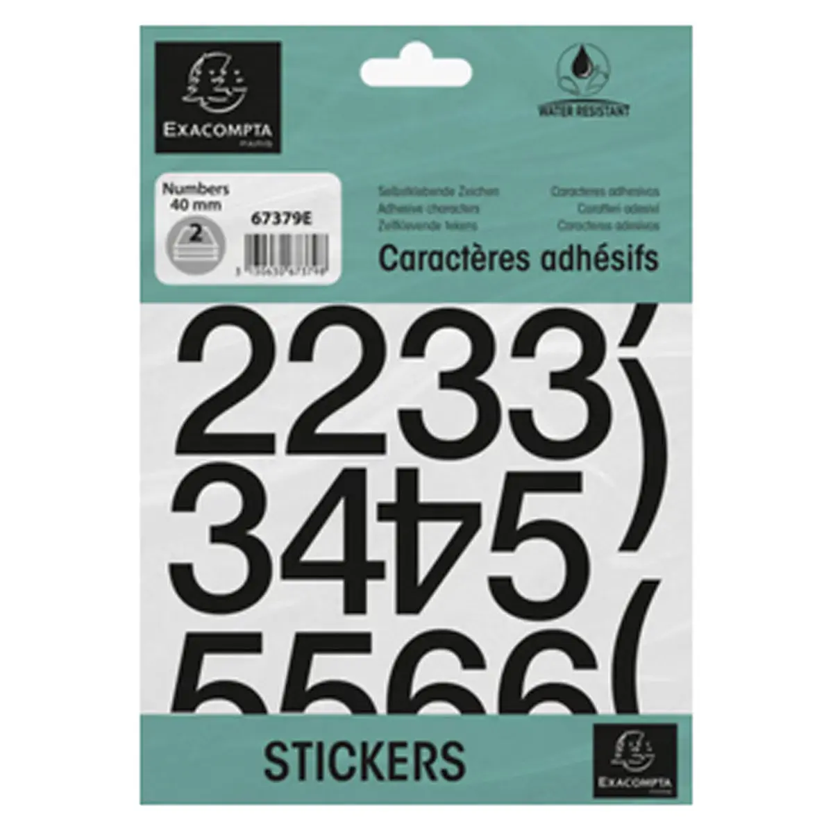Chiffres auto-adhésifs 0-9, 60 mm - Noir - Exacompta