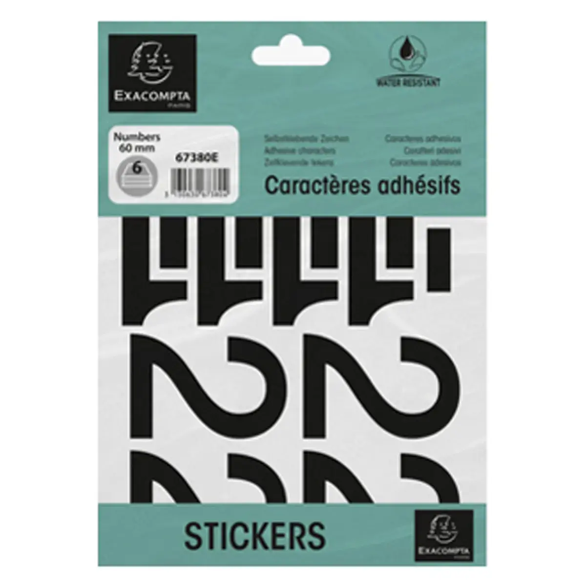 Chiffres auto-adhésifs 0-9, 60 mm - Noir - Exacompta