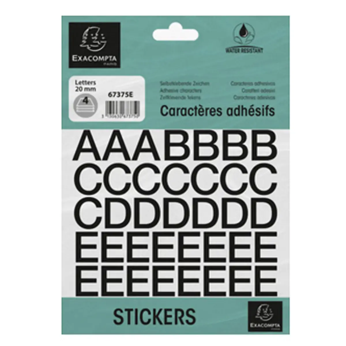 Lettres auto-adh&eacute;sives A-Z - 20 mm - Noir - Exacompta 