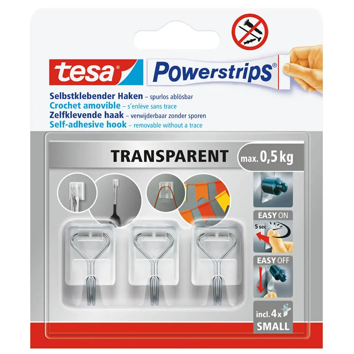 Crochet Powerstrips WIRED HOOK SMALL, transparent - Tesa 