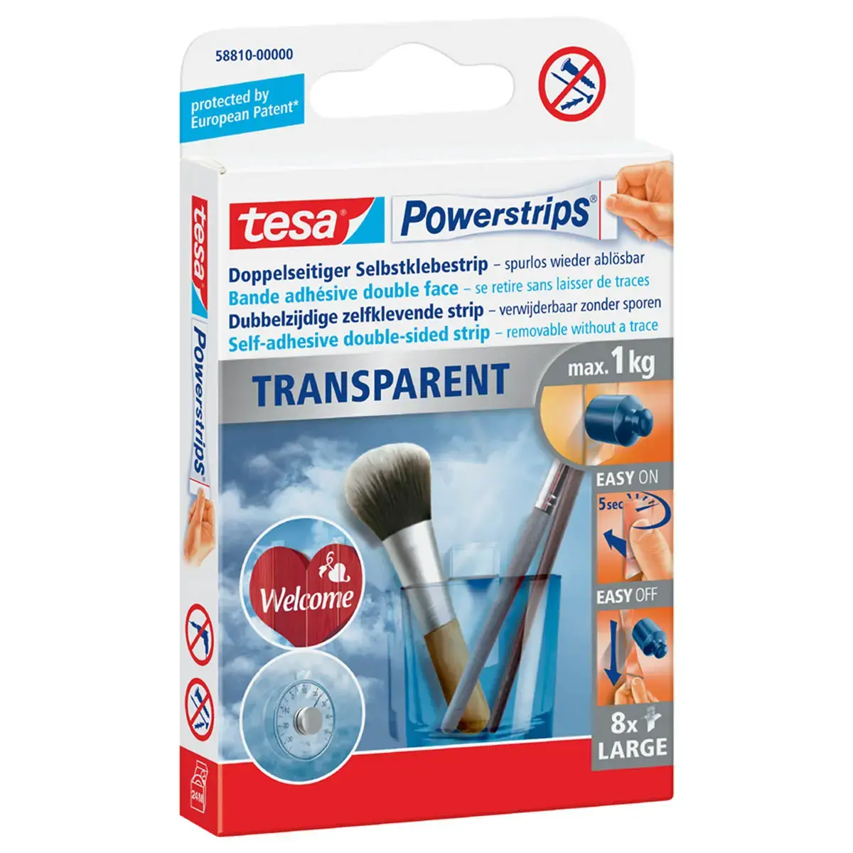 Solution de fixation, fixation: max. 1 kg - Transparent - Tesa 