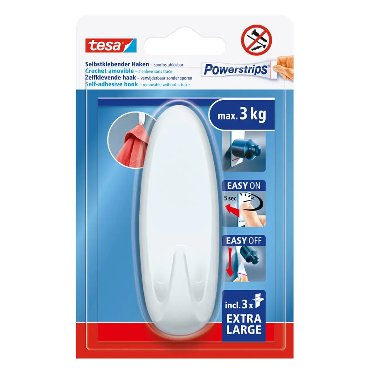 Crochet Powerstrips EXTRA LARGE ovale, blanc - Tesa