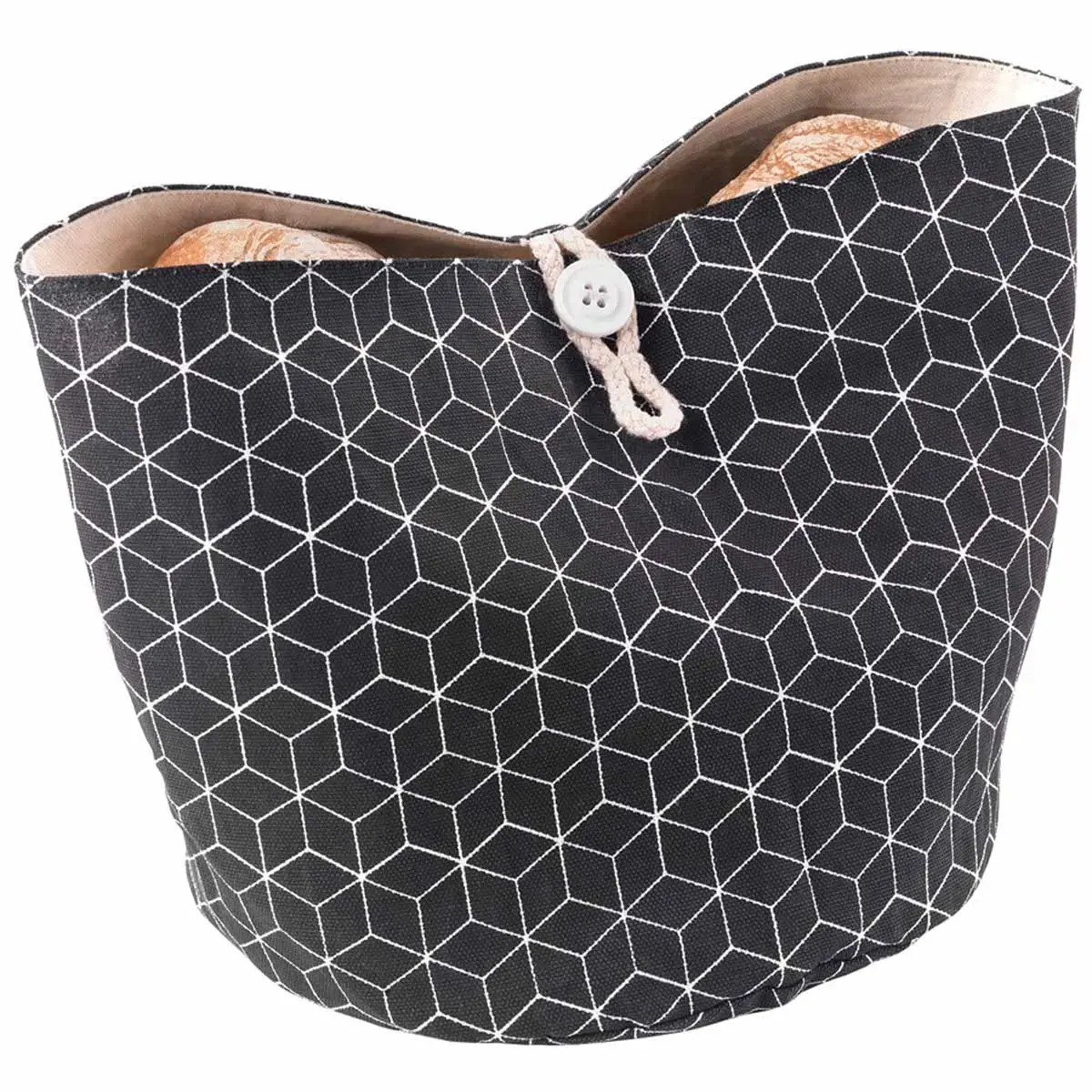 Corbeille à pain pliable, coton, noir/beige - Metaltex