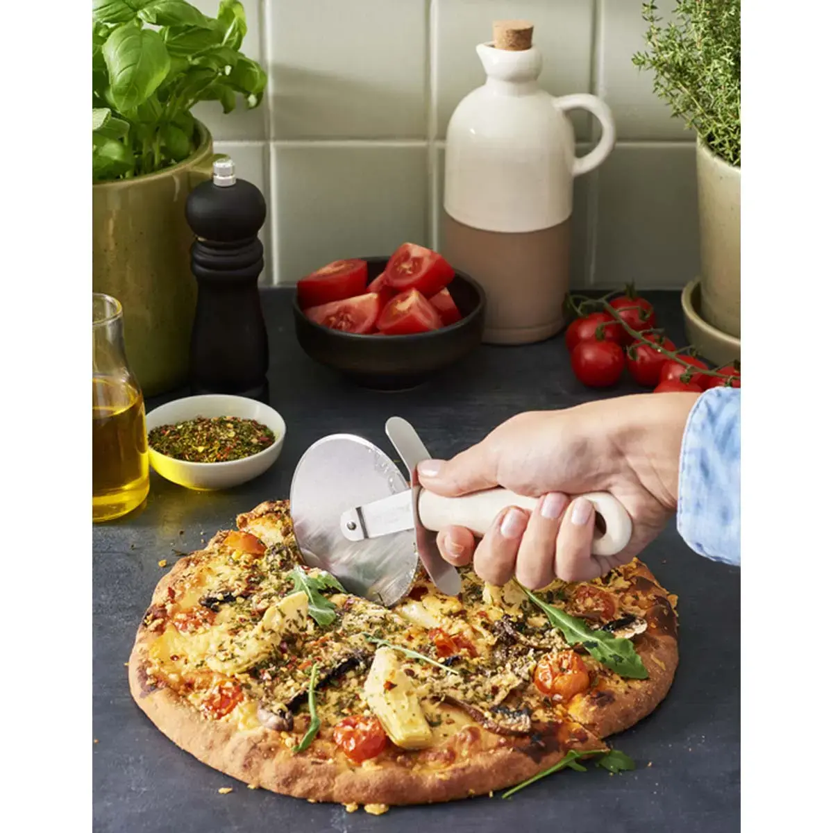 Roulette à pizza BIO, longueur 220 mm, inox/crème - Gastromax