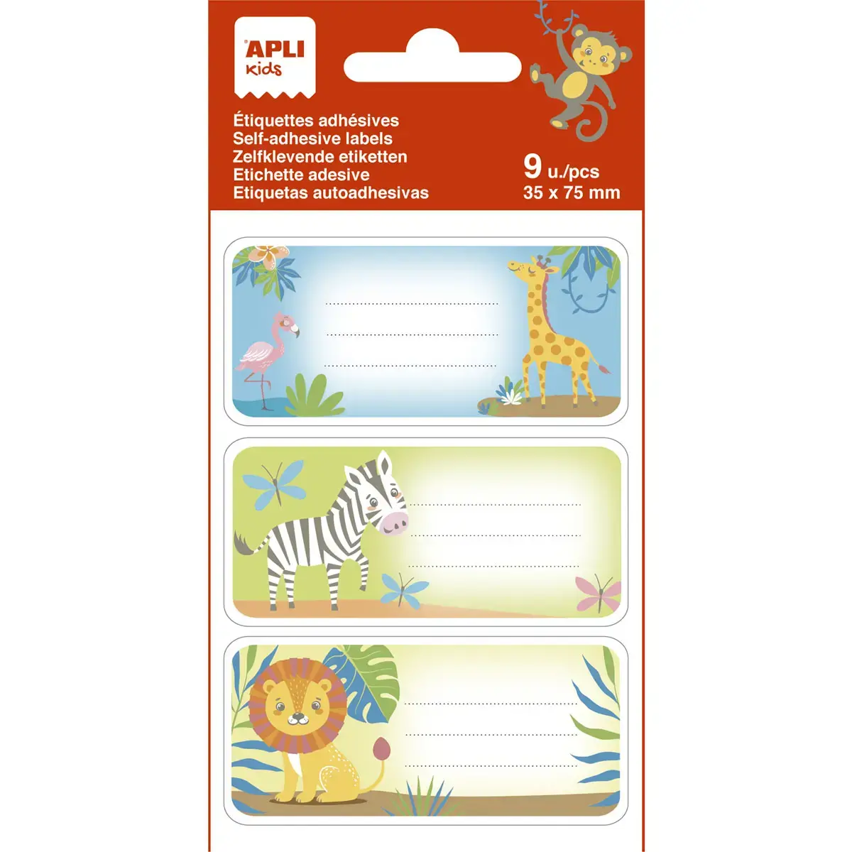 Étiquettes scolaires animaux de la savane - 3 motifs - 9 unités - Apli
