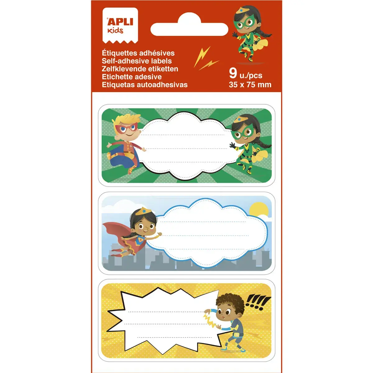 Étiquettes scolaires super héros - 3 motifs - 9 unités - Apli
