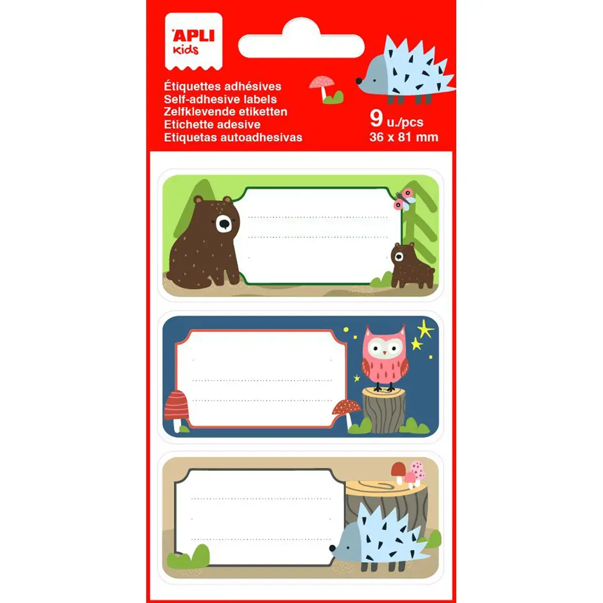 Étiquettes scolaires animaux de la forêt - 3 motifs - 9 unités - Apli