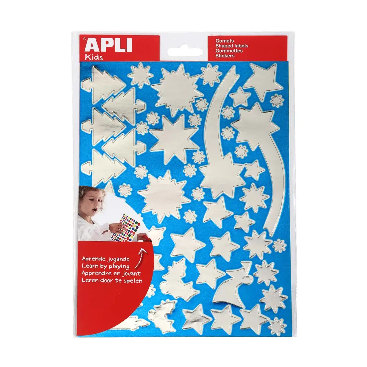 Gommettes Noël or/argent motifs et tailles assorties 4 feuilles - Apli