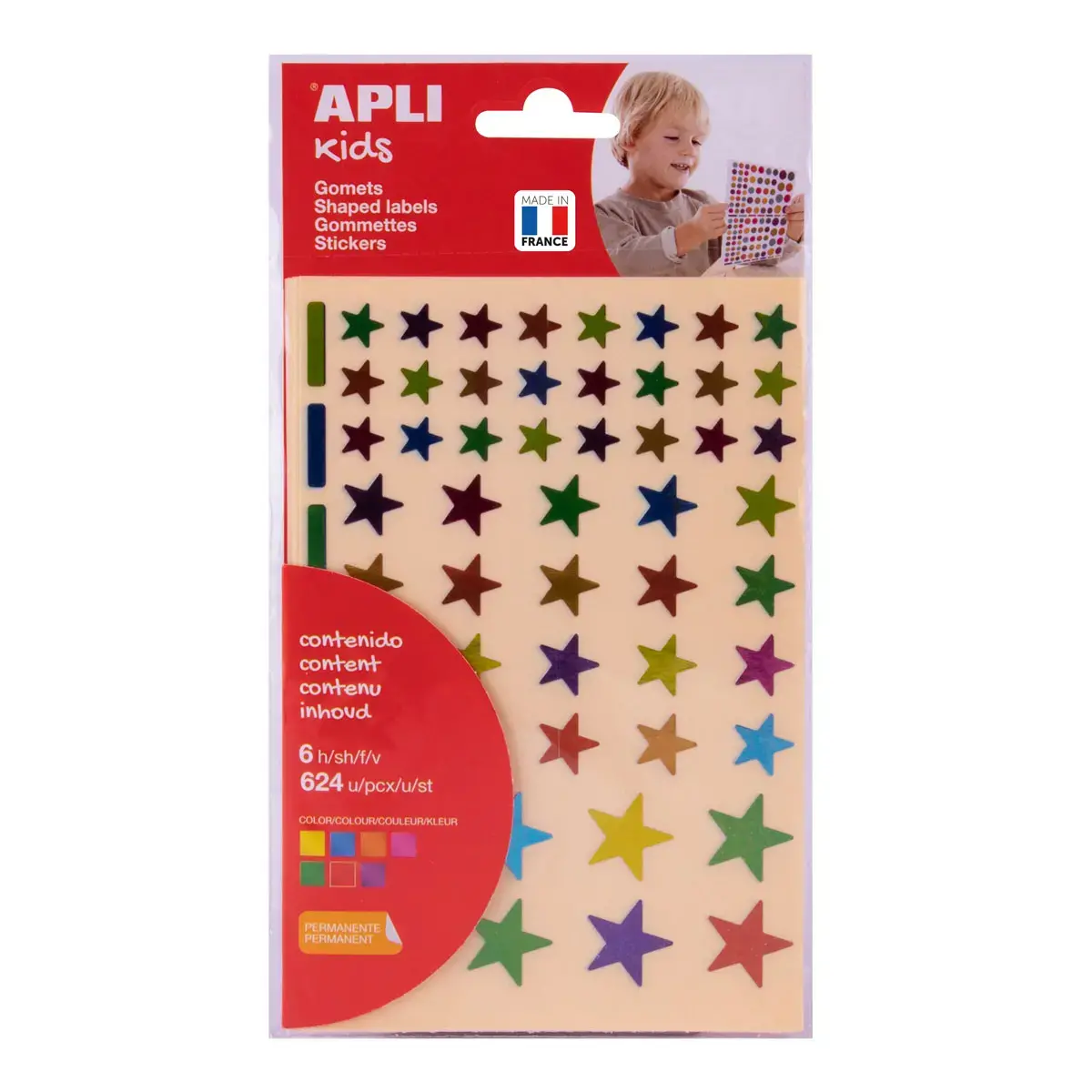 Gommettes étoiles métallisées couleurs assorties 6 feuilles - Apli