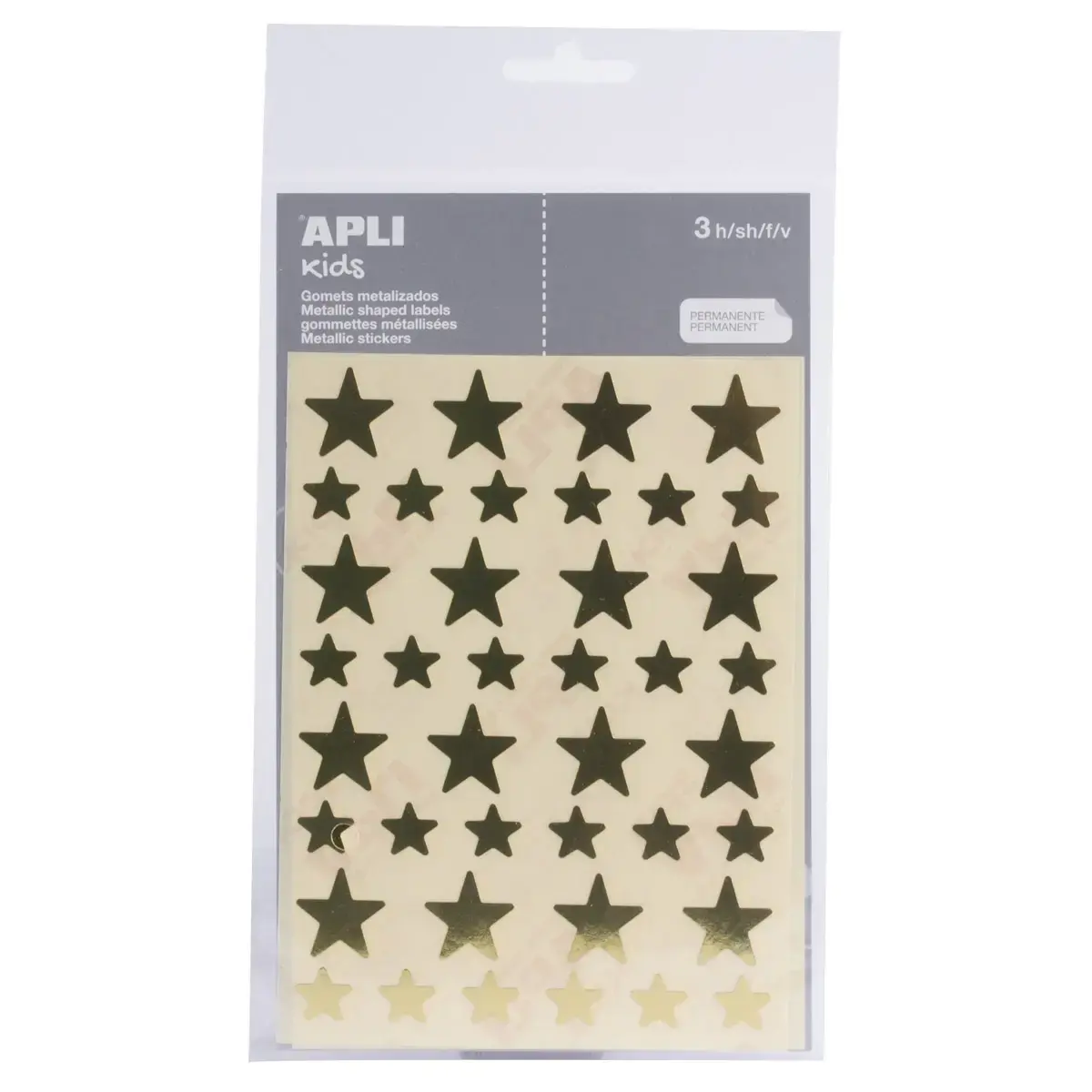 Gommettes étoiles 12,5 et 19,5 mm or métallisé 3 feuilles - Apli
