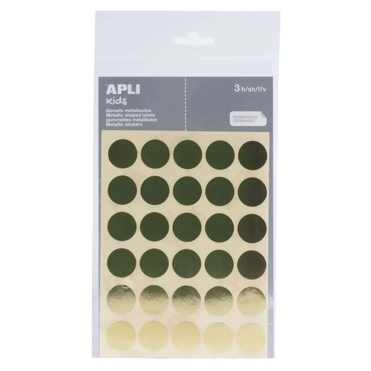 Gommettes rondes &Oslash; 20 mm or m&eacute;tallis&eacute; 3 feuilles - Apli 