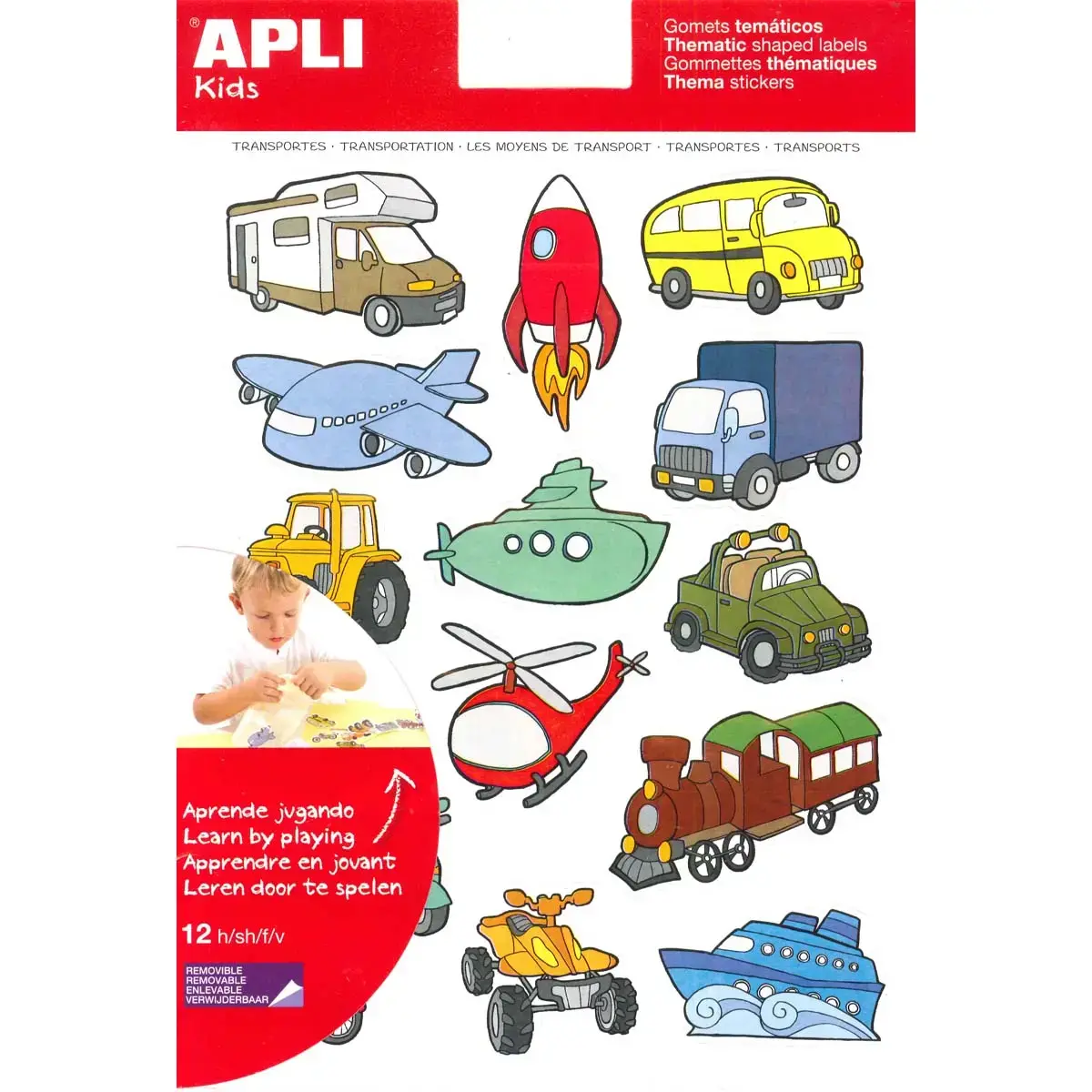 Gommettes thématiques Les Transports 12 feuilles - Apli