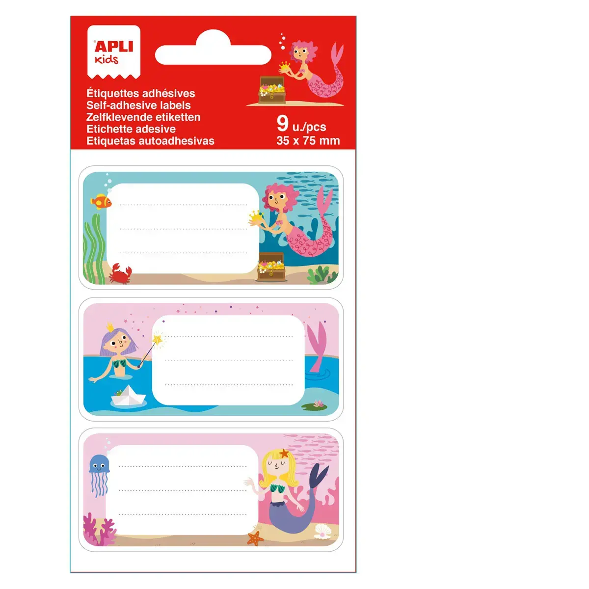 Étiquettes scolaires sirènes - 3 motifs - 9 unités - Apli