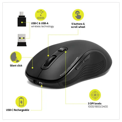 Draadloze ESSENTIEL Bluetooth-muis, oplaadbaar via USB-C