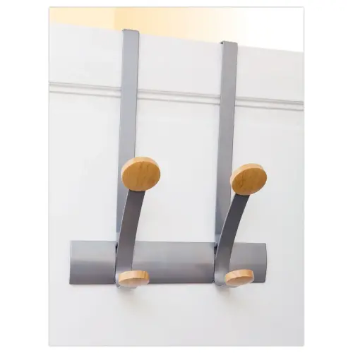 Deurkleerhaak Duo in metaal/hout - 2 dubbele haken