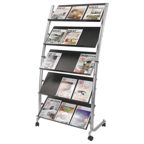 Mobiele display 5 schappen 15 documenten A4 in alu 