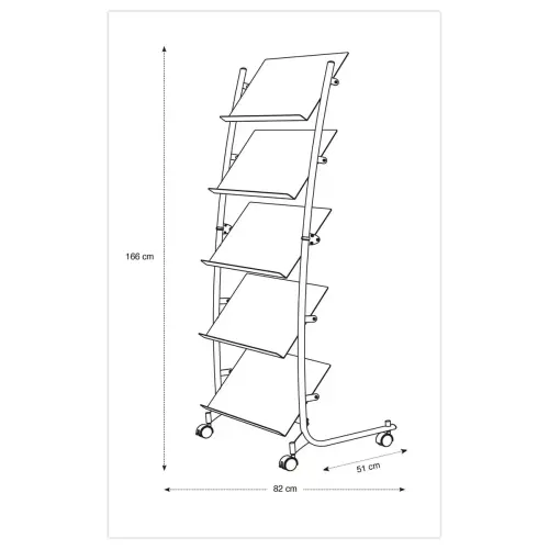 Mobiele display 5 schappen 15 documenten A4 in alu 