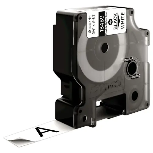 Nylon tape voor labelmaker RHINO 19mm achtergrond wit zwarte inkt