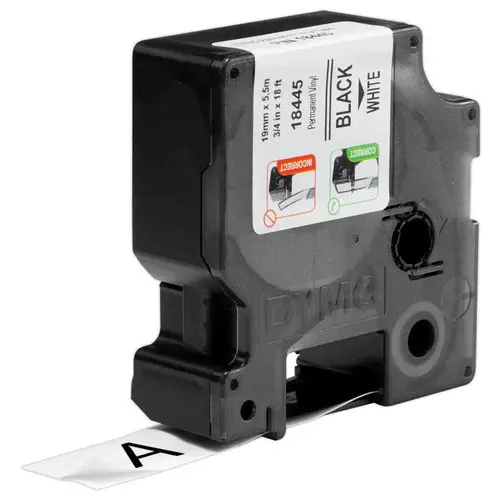Vinyl tape voor labelmaker RHINO 19mm achtergrond wit zwarte inkt