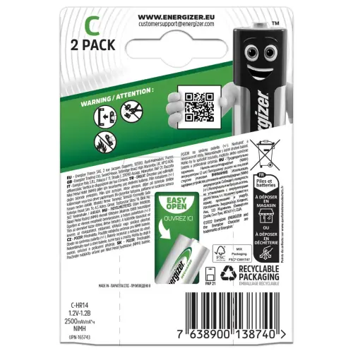2 Herlaadbare batterijen ENERGIZER PowerPlus HR14 (C)