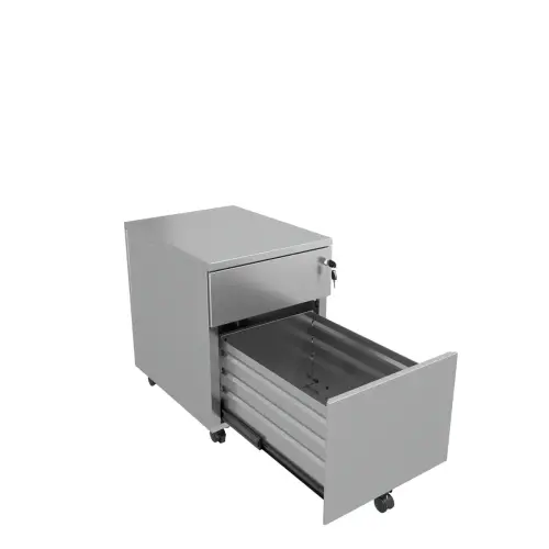 Ladenkast met wieltjes in metaal met 2 laden - aluminium