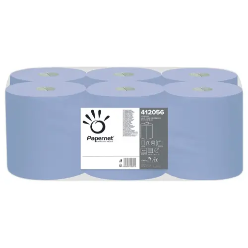 6  Rollen Centrale afwikkeling - blauw gerecycleerd- vel 20 x 30 cm 