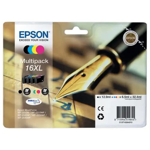 4  Inkjetcartridge EPSON T1636 Zwart, cyaan, magenta en geel 