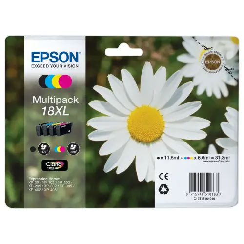 4 EPSON T1816 cartridges 4 kleuren zwart, cyaan, magenta, geel