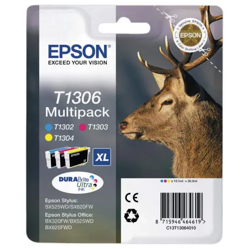 3 Epson T1306 inktcartridges cyan, magenta en geel