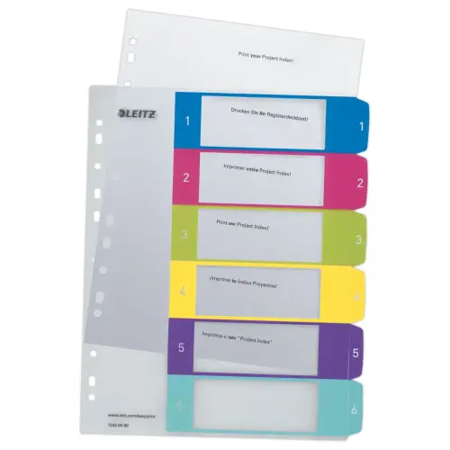 Genummerde plastic A4 tabbladen LEITZ Wow - 6 tabs 