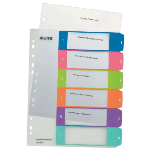 Genummerde plastic A4 tabbladen LEITZ Wow - 6 tabs 