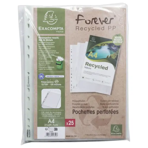 25 Geperforeerde insteekhoezen Forever - Plastic 12/100e - A4 - EXACOMPTA
