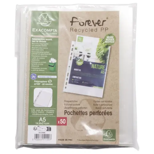 50 Geperforeerde insteekhoezen Forever - Plastic 6/100e - A5 - EXACOMPTA