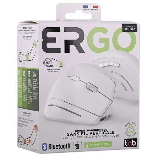 Draadloze ERGO muis - Verticaal - Oplaadbaar - Wit - T'NB