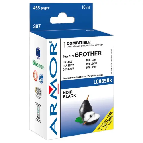 Inkjetcartridge ARMOR equiv. aan BROTHER LC985BK zwart
