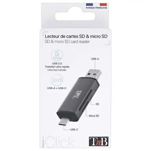 Kaartlezer 3 poorten USB 3.0 - Aluminium - T'NB 
