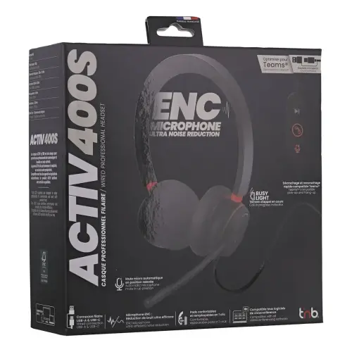 ACTIV 400S hoofdtelefoon met microfoon - USB-A/C - Zwart - T'NB