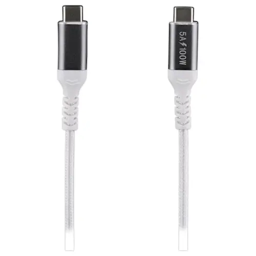 100W 2m USB-C/USB-C-kabel - Gevlochten - Wit - T'NB