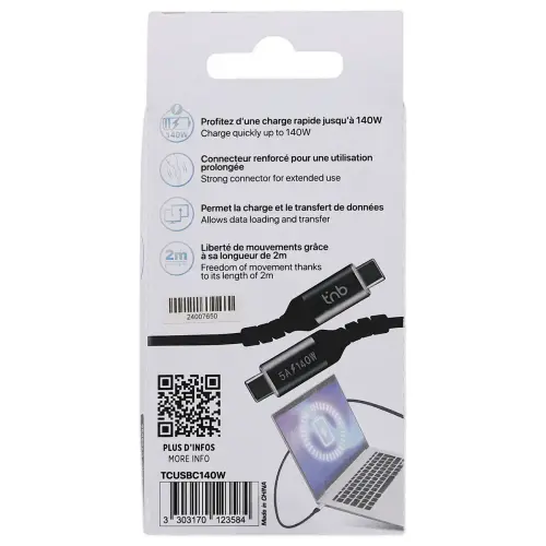 iClick USB-C-kabel 140W - 2m - Zwart - T'NB