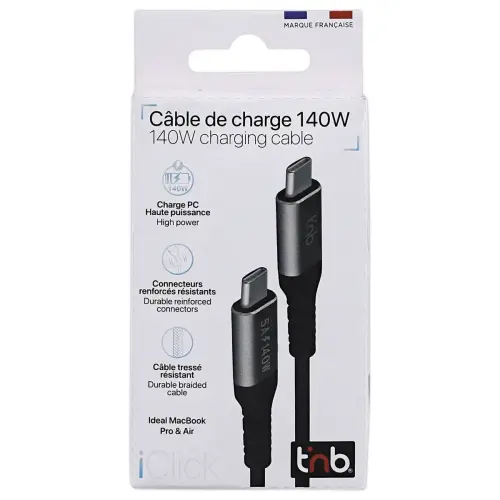 iClick USB-C-kabel 140W - 2m - Zwart - T'NB