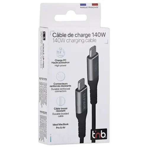 iClick USB-C-kabel 140W - 2m - Zwart - T'NB