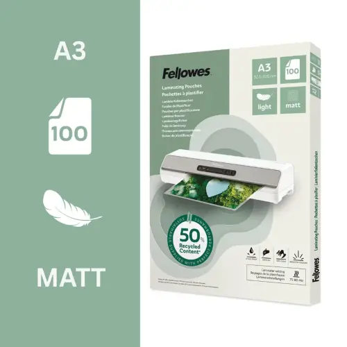 100 Mat Gelamineerde A3 Mappen - 80 micron - FELLOWES