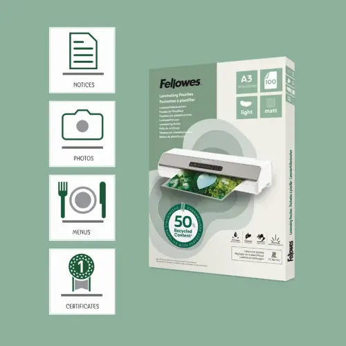 100 Mat Gelamineerde A3 Mappen - 80 micron - FELLOWES