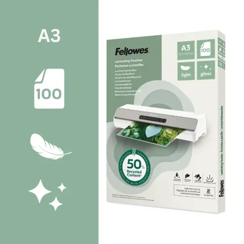 100 Plastificatiehoezen - A3 - Gerecycleerd - FELLOWES