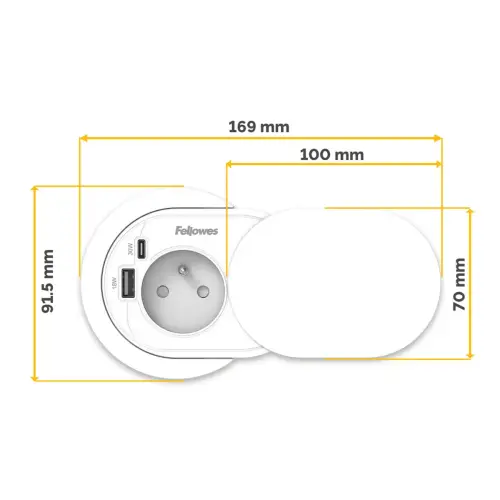 Inbouwstekker - Power Spot - USB-A & USB-C - Wit - FELLOWES
