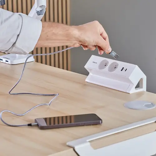 Elektrificatie-eenheid - Power Desk 2 - USB-A & USB-C - Wit - FELLOWES